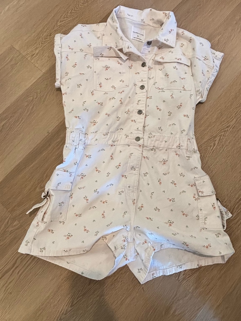 Celebrity Pink Floral Short‑Sleeve Romper – Juniors XL – 98% Cotton